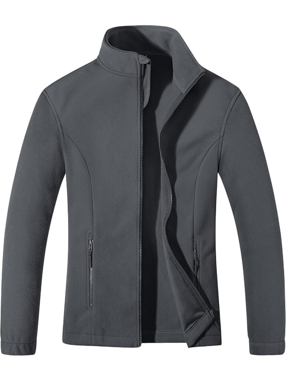 〽️Women Grey Fleece Zip Up Coat Lightweight Soft Warm Long Sleeve Winter Jacket